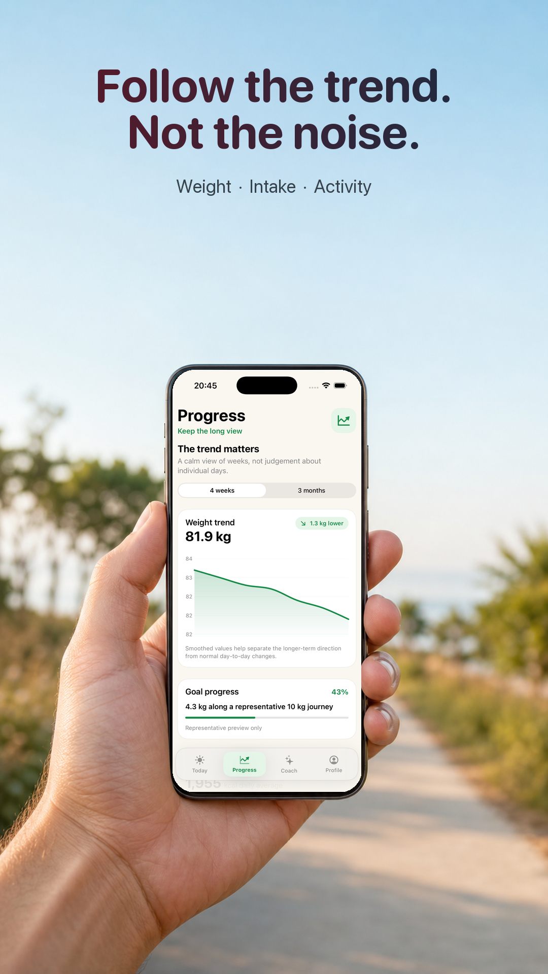 EatLose progress screen showing a gradual weight trend